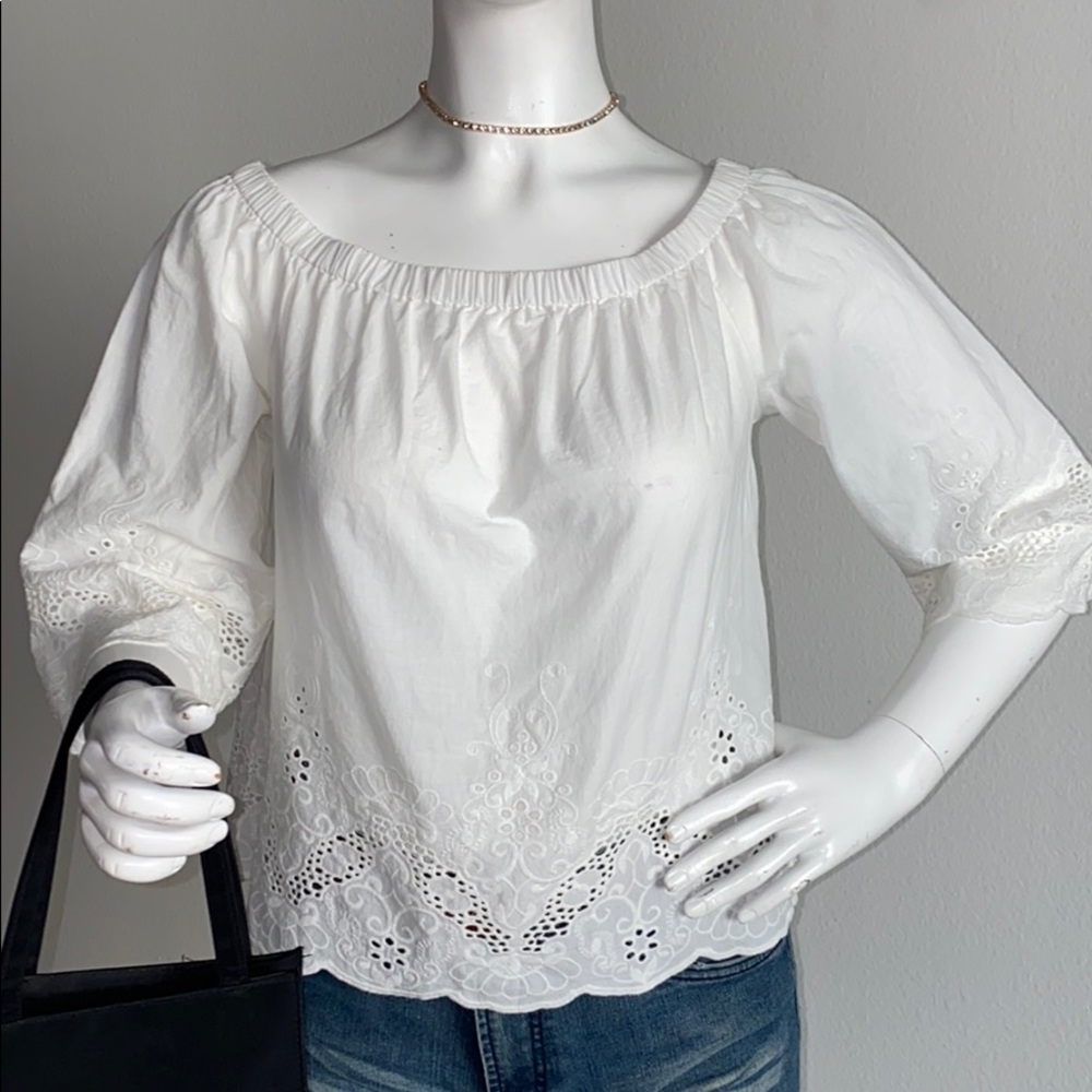 White Over-the-shoulder Embroidered Blouse